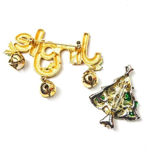 Jingle Bells Holiday Brooch Set: Word Art & Christmas Tree - Picture 3 of 7